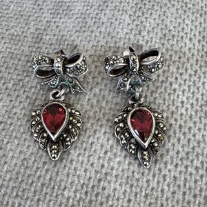 Sterling Silver Garnet & Marcasite Earrings